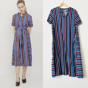 Ace & Jig SMALL striped woven cotton short sleeve midi dress
